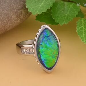 🆕️ Lab CreatedOpal and White Austrian Crystal Ring in Stainless Steel 3.00 Ctw